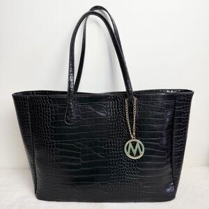 Mia K Farrow MKF Oversized Tote Purse Black Croc Embossed Faux Leather